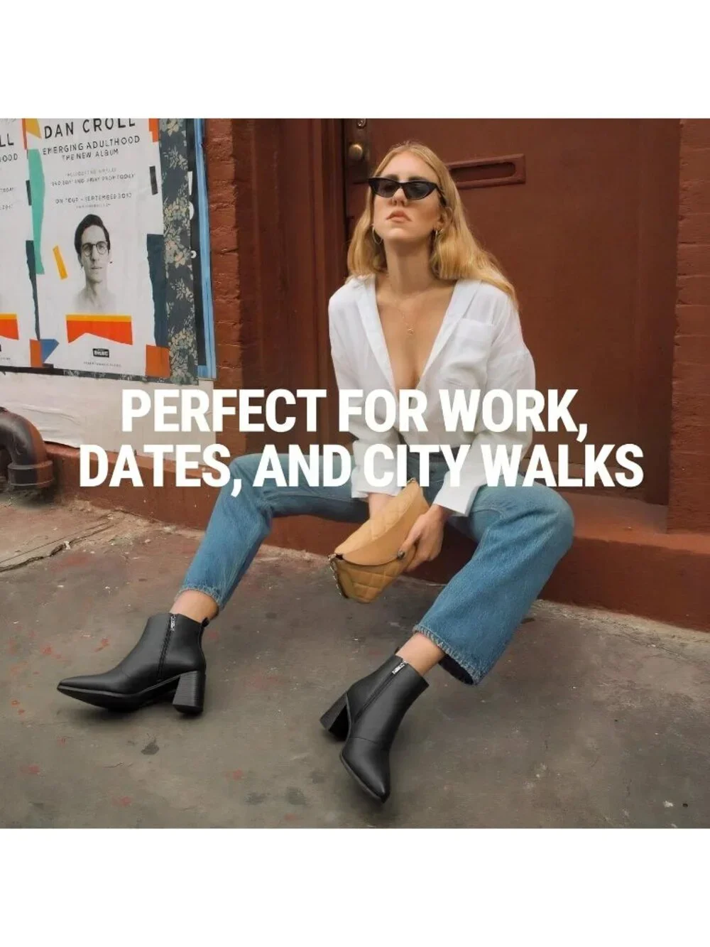 Women’s Black Pointed Toe Ankle Boots Chunky Block Heel Booties With Zipper